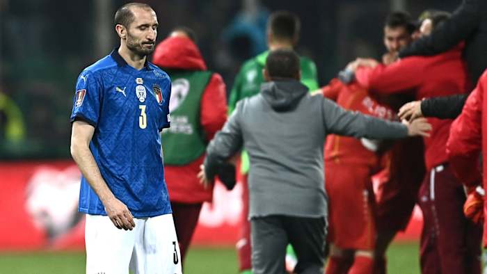 Giorgio Chiellini reacts to Italy’s loss to North Macedonia